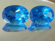 Large Calibrated Pair of Swiss Blue Topaz of 45 Carats. 