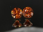 6.5mm wide calibrated pair of Hyacinth deep reddish orange natural zircon cut in round brilliant shape for earrings or studs jewelry